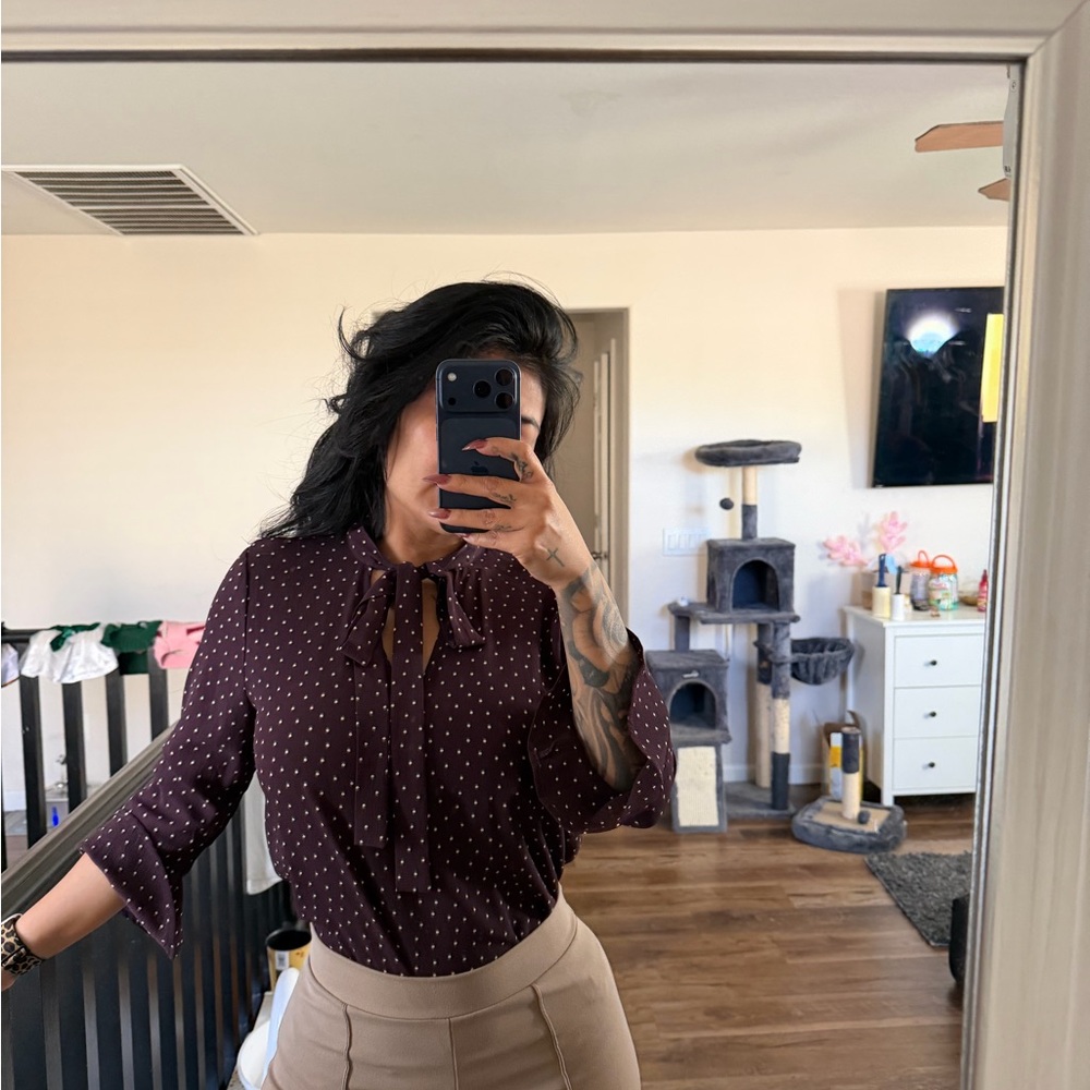 Sweet Wanderer Maroon Polka Dot Blouse